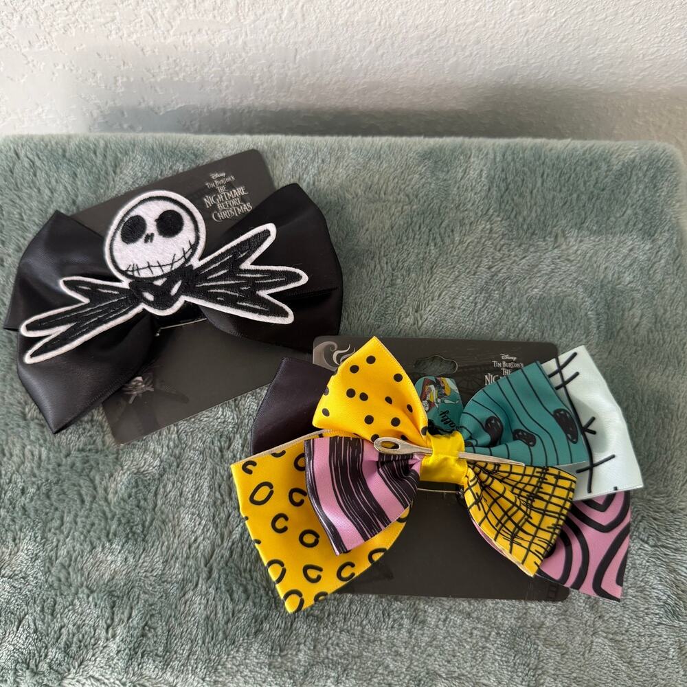 NWT Nightmare Before Christmas Hair Bow Clips Sally Jack Skellington